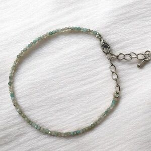 Blue Amazonite Beaded Bracelet 2mm Silver